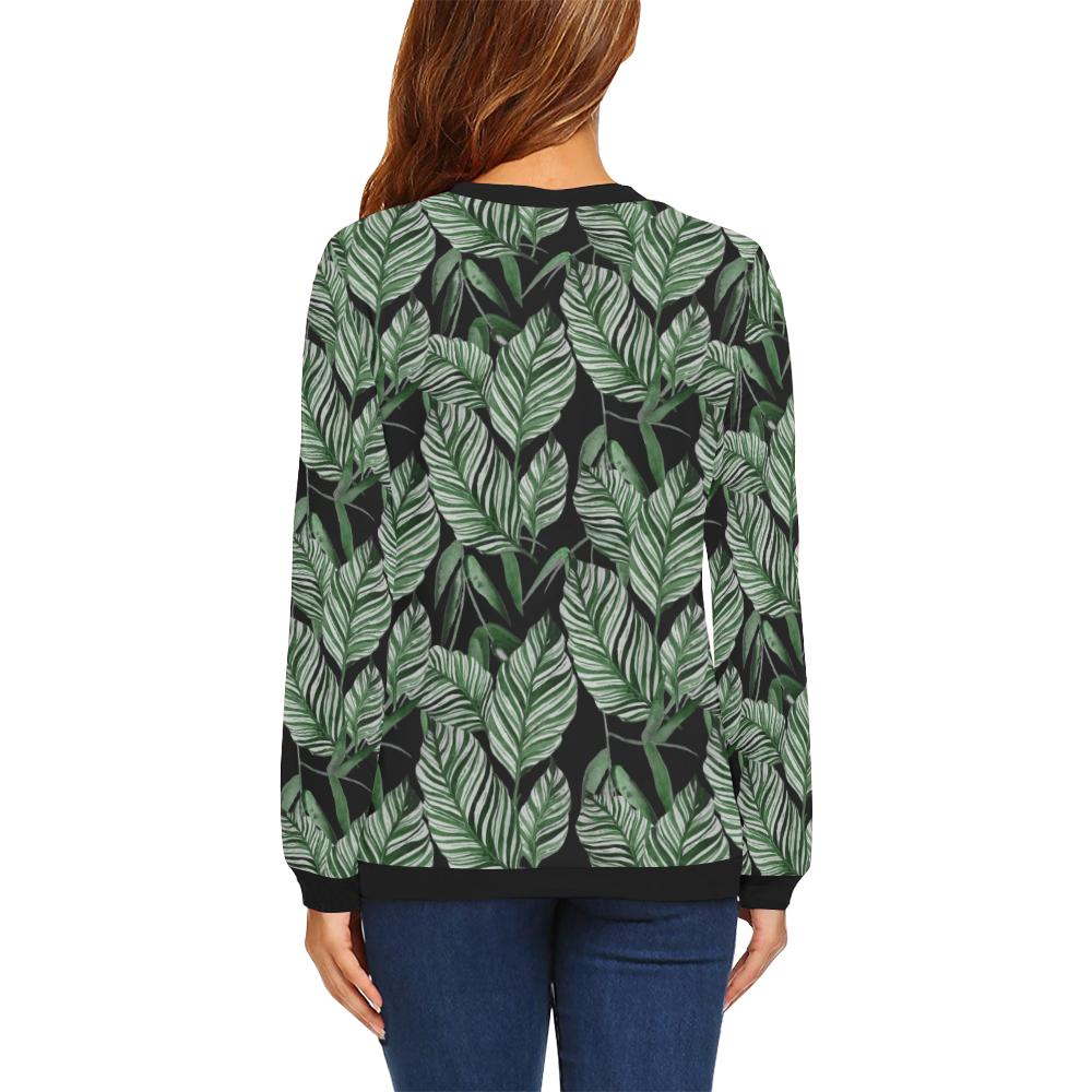 Palm Leaves Pattern Print Design PL09 Women Long Sleeve Sweatshirt-JorJune