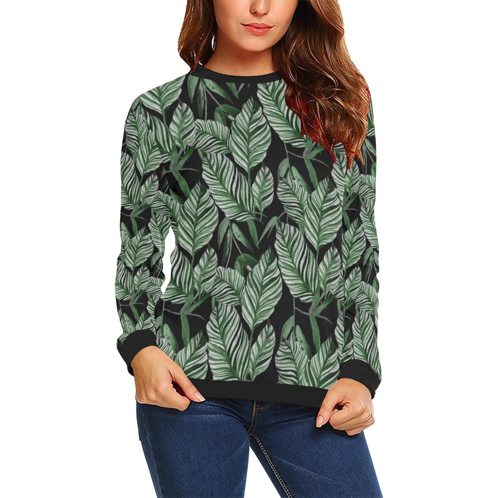 Palm Leaves Pattern Print Design PL09 Women Long Sleeve Sweatshirt-JorJune