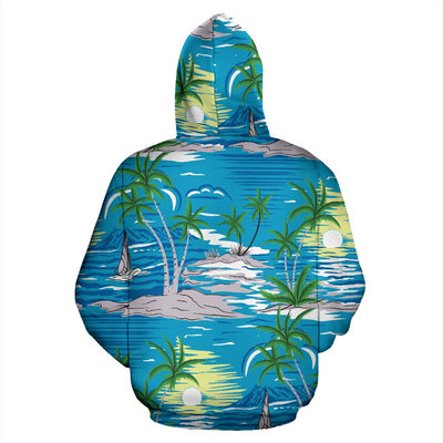 Palm Tree Beach All Over Zip Up Hoodie