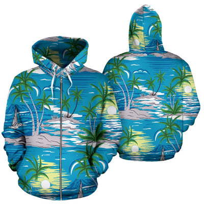 Palm Tree Beach All Over Zip Up Hoodie