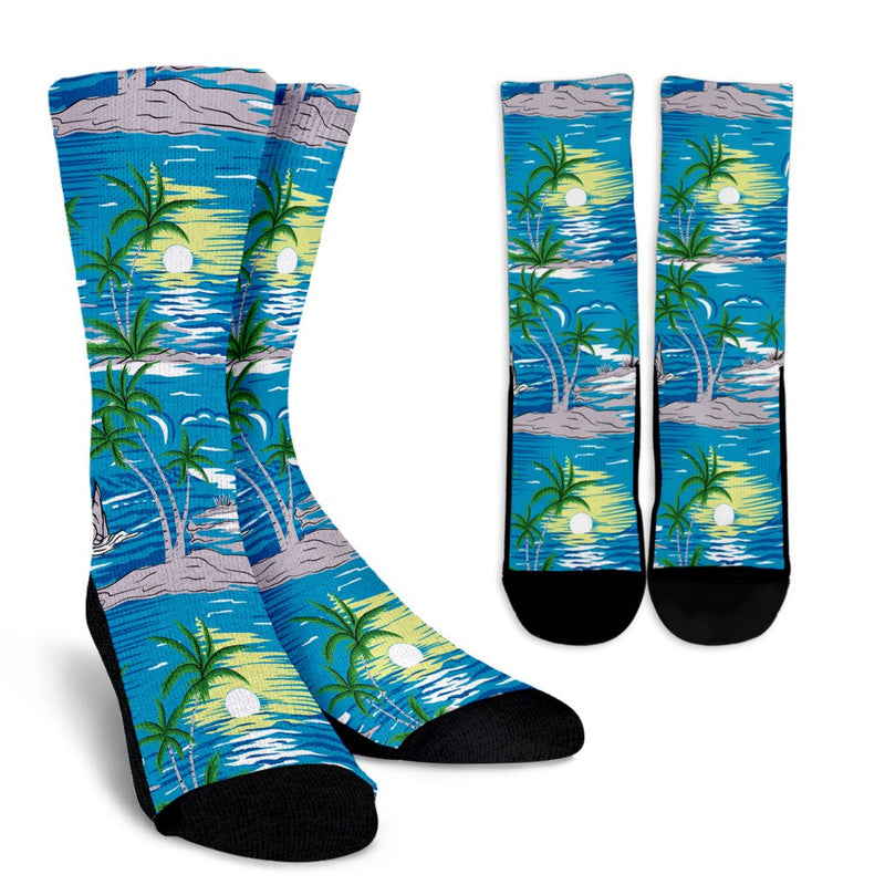 Palm Tree Beach Crew Socks