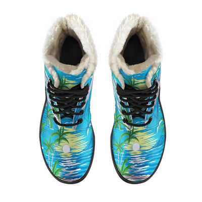 Palm Tree Beach Faux Fur Leather Boots