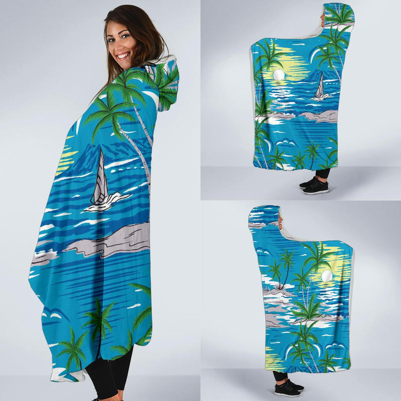 Palm Tree Beach Hooded Blanket-JORJUNE.COM