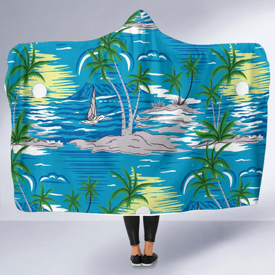 Palm Tree Beach Hooded Blanket-JORJUNE.COM