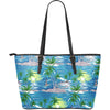 Palm Tree Beach Large Leather Tote Bag