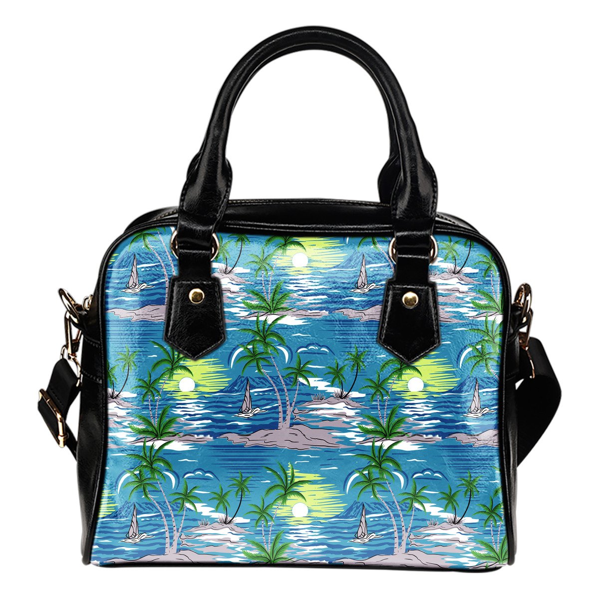 Palm Tree Beach Leather Shoulder Handbag