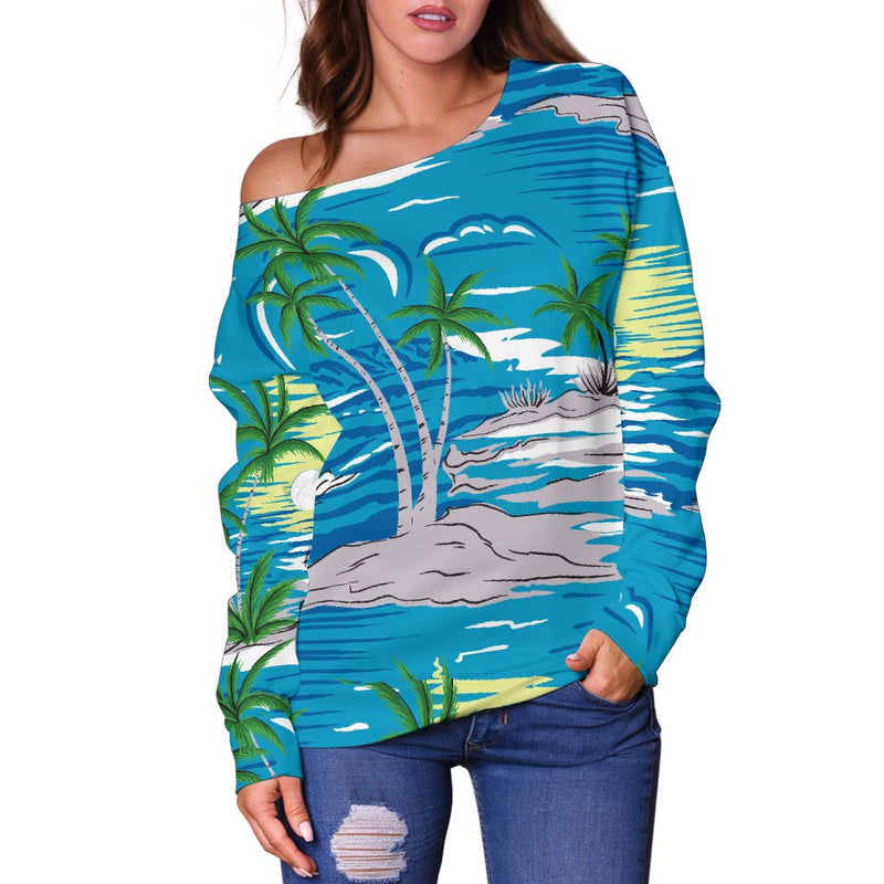 Palm Tree Beach Off Shoulder Sweatshirt