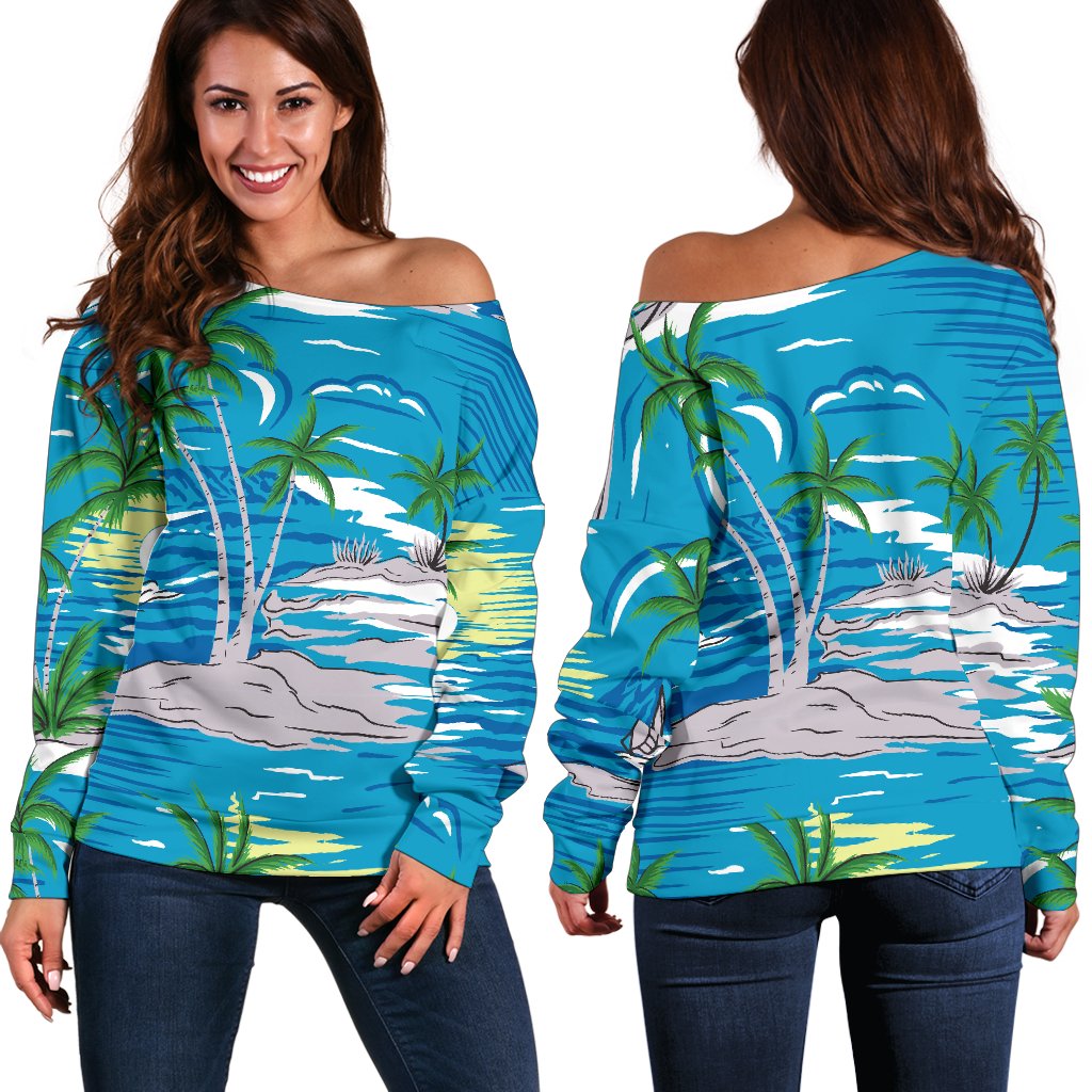 Palm Tree Beach Off Shoulder Sweatshirt