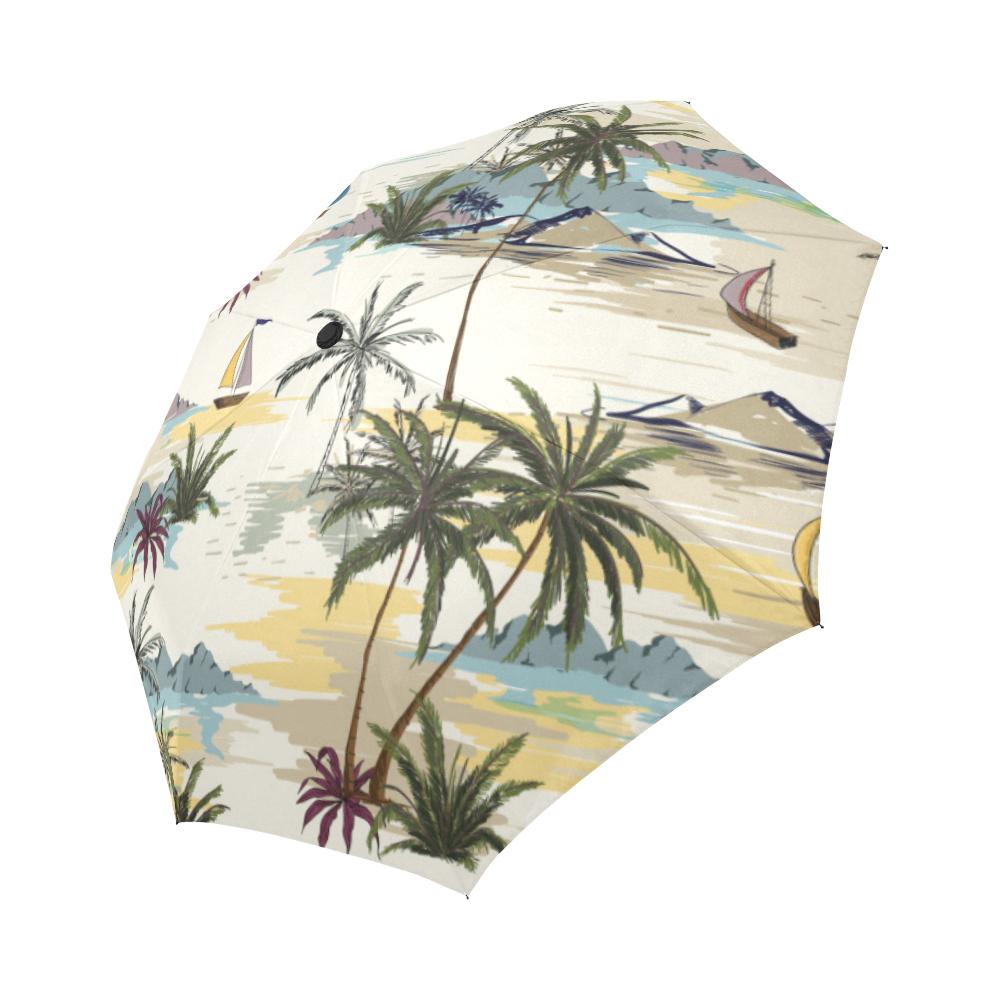 Palm Tree Beach Print Automatic Foldable Umbrella