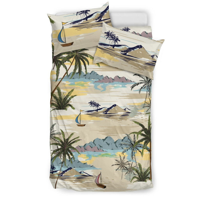 Palm Tree Beach Print Duvet Cover Bedding Set