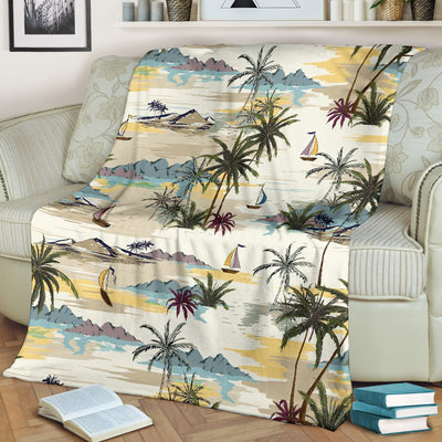 Palm Tree Beach Print Fleece Blanket