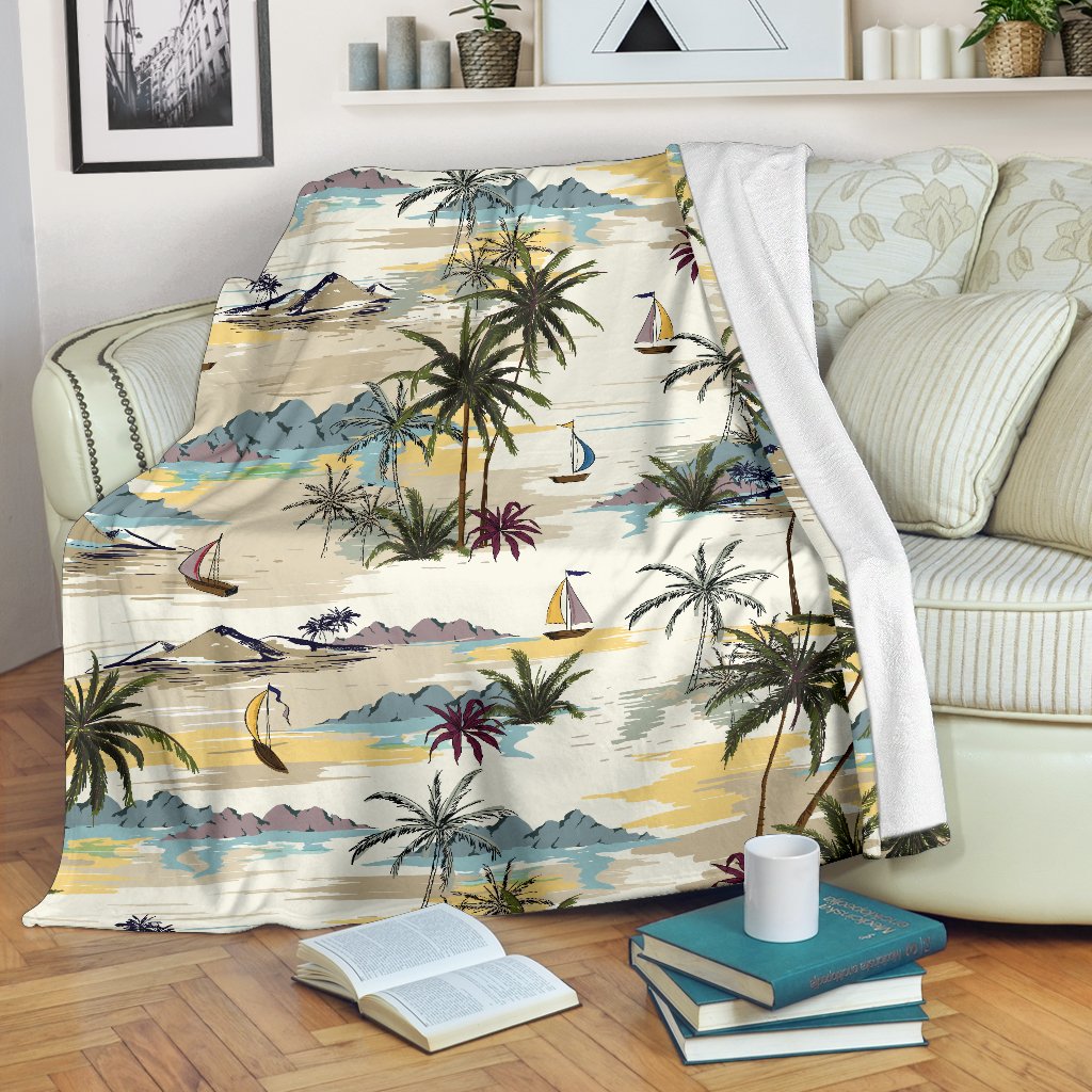 Palm Tree Beach Print Fleece Blanket