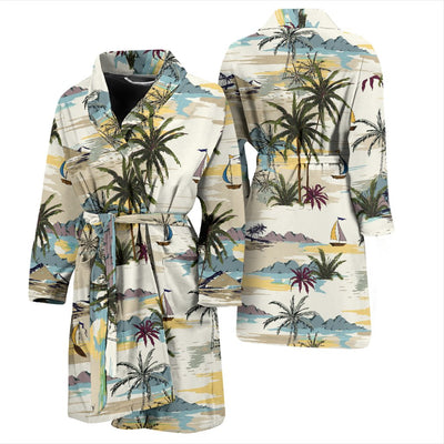 Palm Tree Beach Print Men Bath Robe