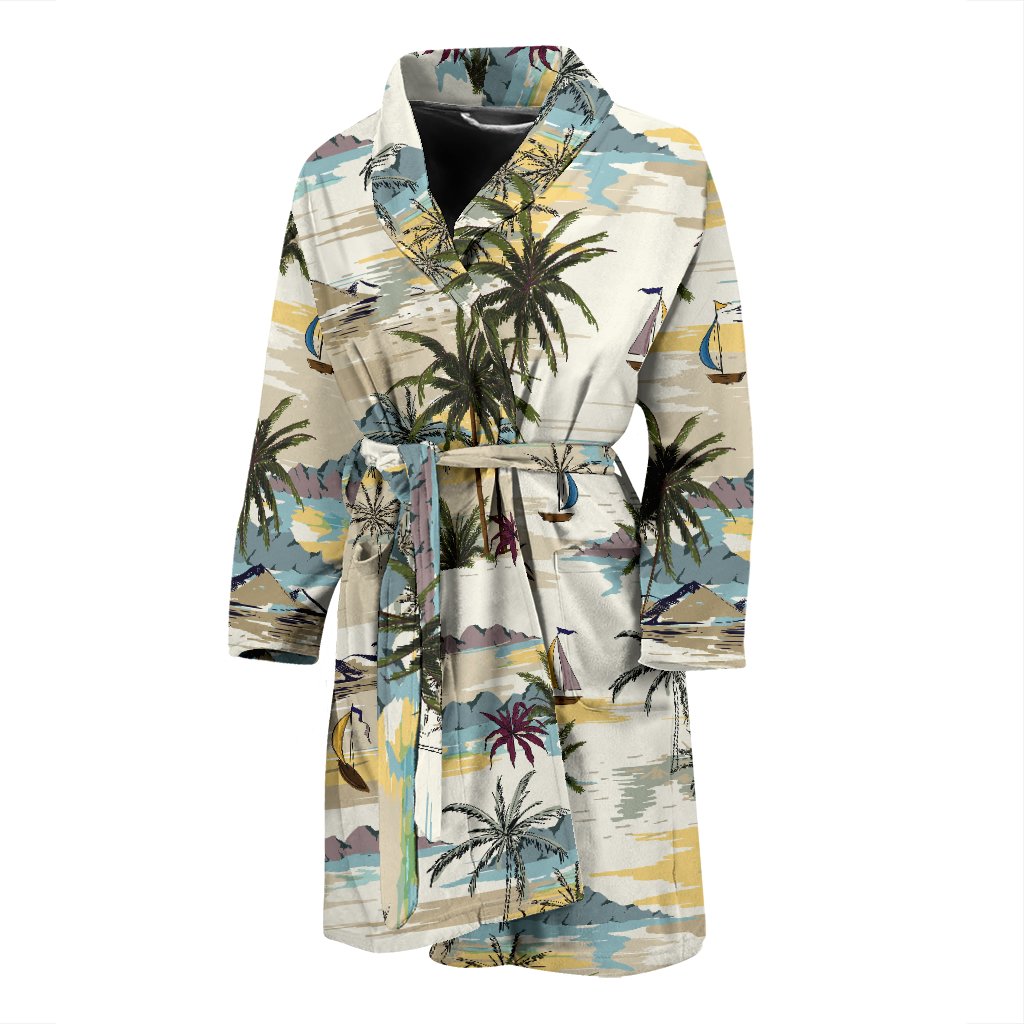 Palm Tree Beach Print Men Bath Robe
