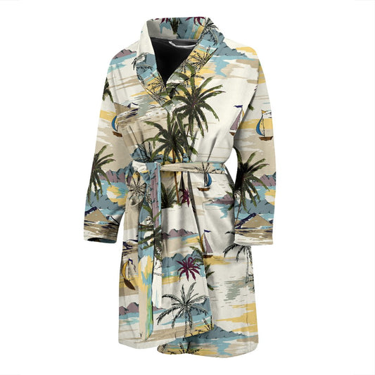 Palm Tree Beach Print Men Bath Robe