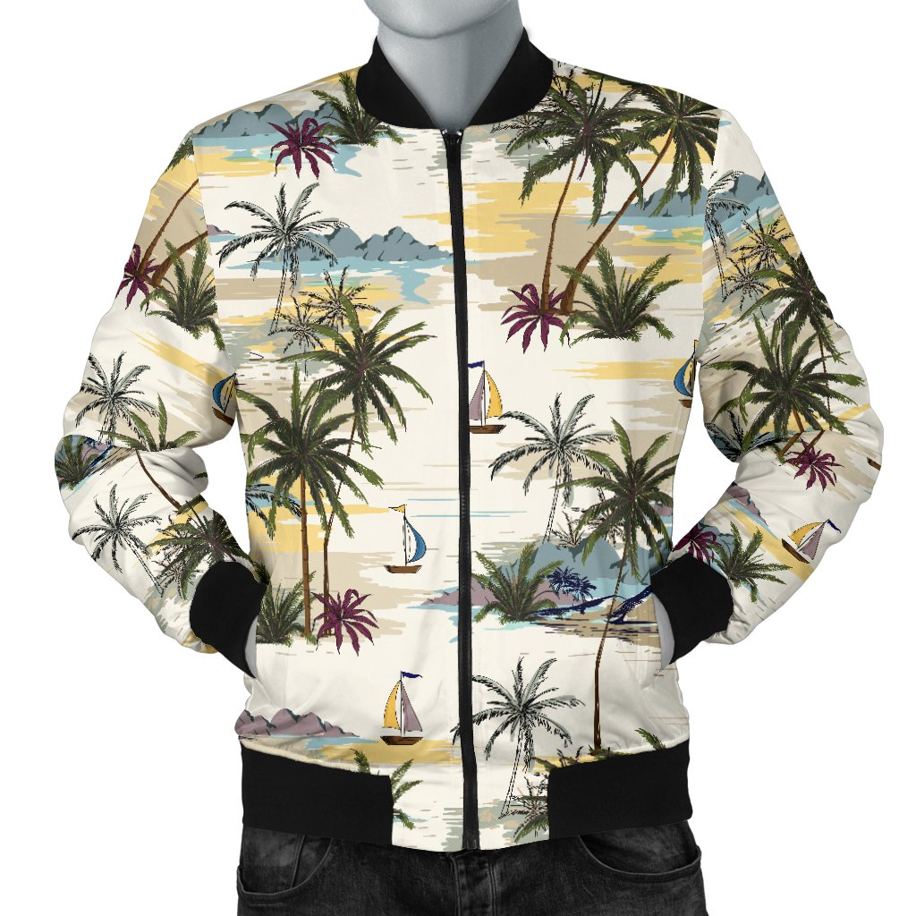 Palm Tree Beach Print Men Casual Bomber Jacket