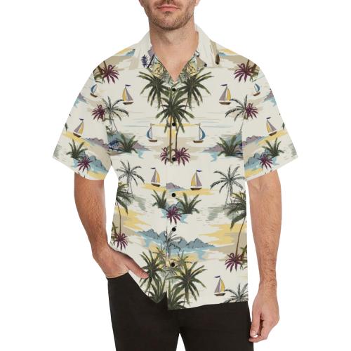 Palm Tree Beach Print Men Hawaiian Shirt