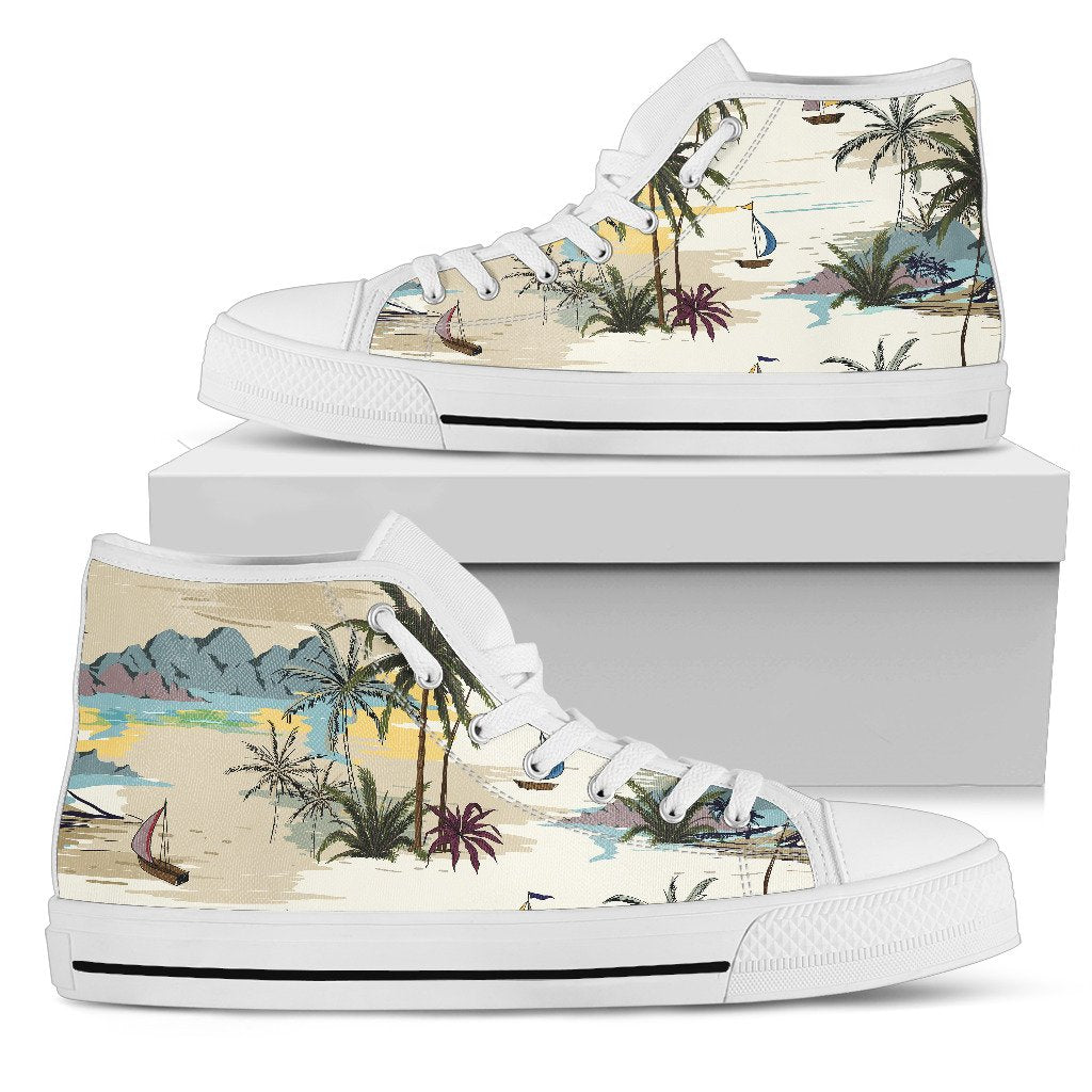 Palm Tree Beach Print Men High Top Shoes