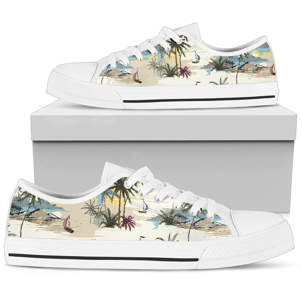 Palm Tree Beach Print Men Low Top Shoes