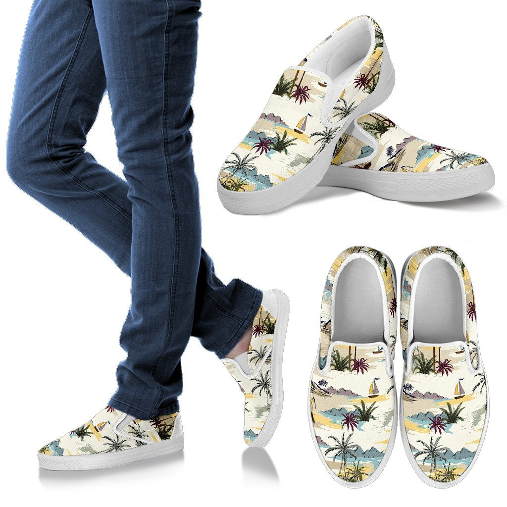 Palm Tree Beach Print Men Slip On Shoes