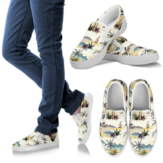 Palm Tree Beach Print Men Slip On Shoes