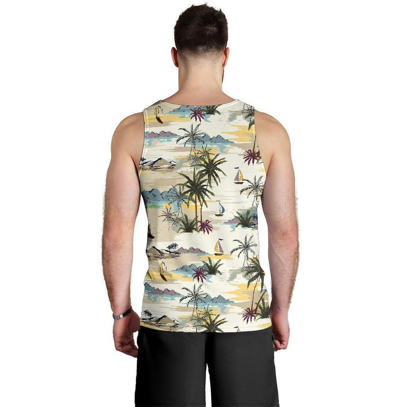 Palm Tree Beach Print Men Tank Top