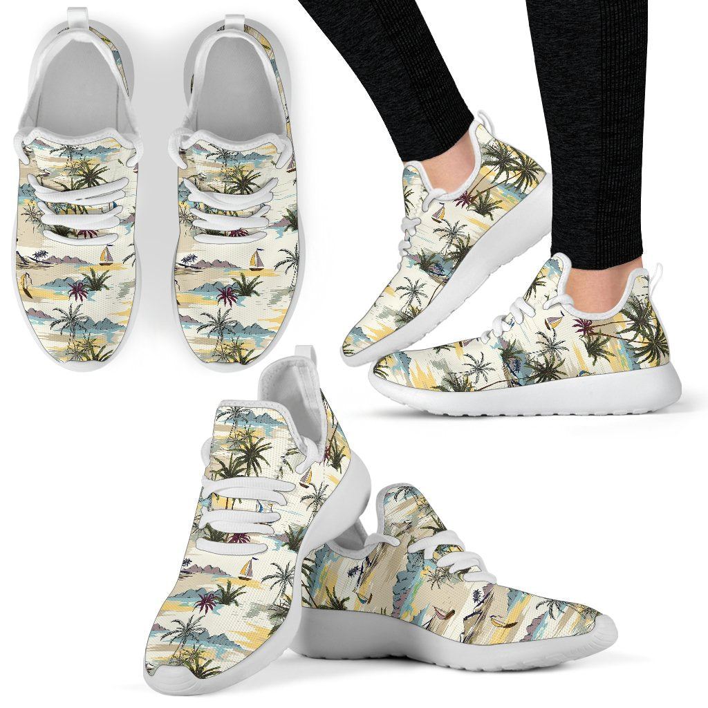 Palm Tree Beach Print Mesh Knit Sneakers Shoes