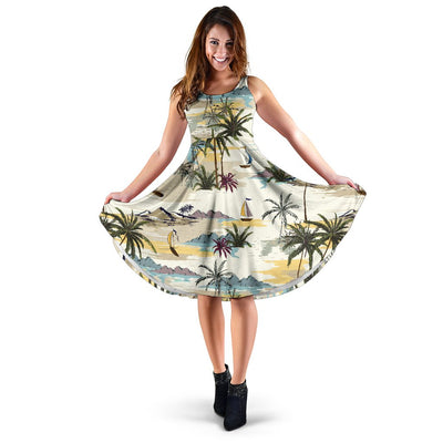 Palm Tree Beach Print Sleeveless Mini Dress