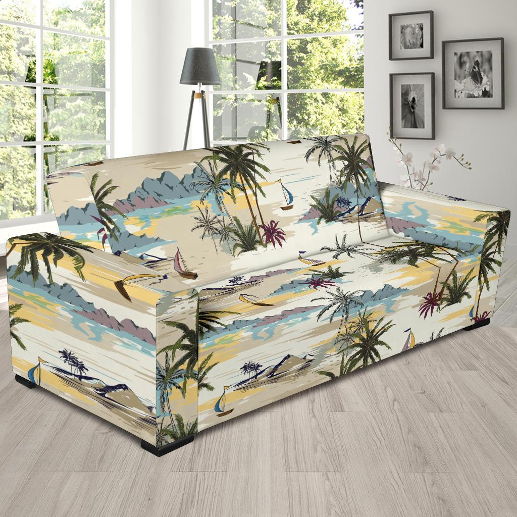Palm Tree Beach Print Sofa Slipcover-JORJUNE.COM