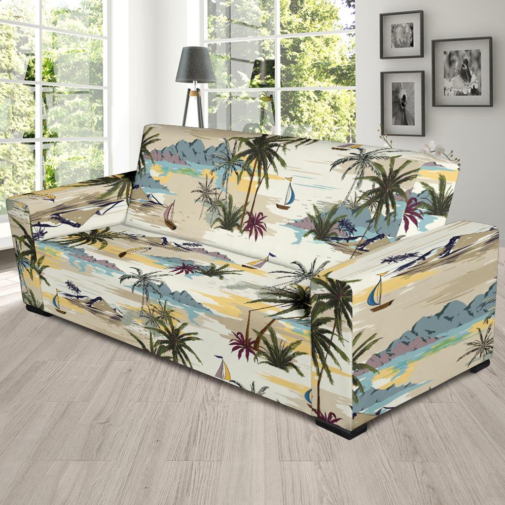 Palm Tree Beach Print Sofa Slipcover-JORJUNE.COM