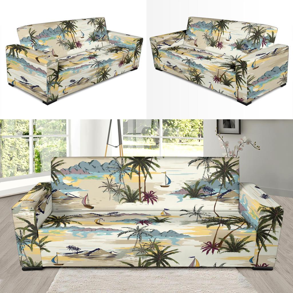 Palm Tree Beach Print Sofa Slipcover-JORJUNE.COM