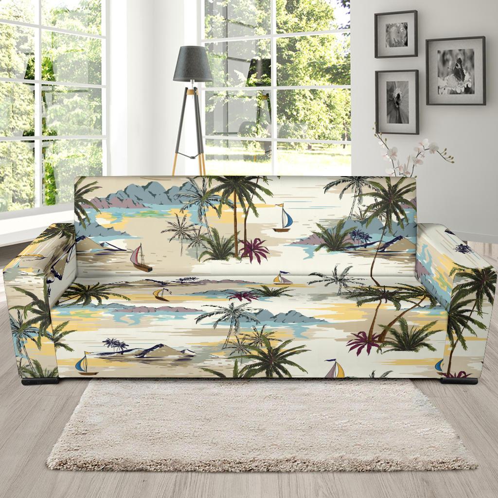 Palm Tree Beach Print Sofa Slipcover-JORJUNE.COM