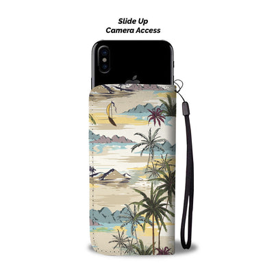 Palm Tree Beach Print Wallet Phone Case