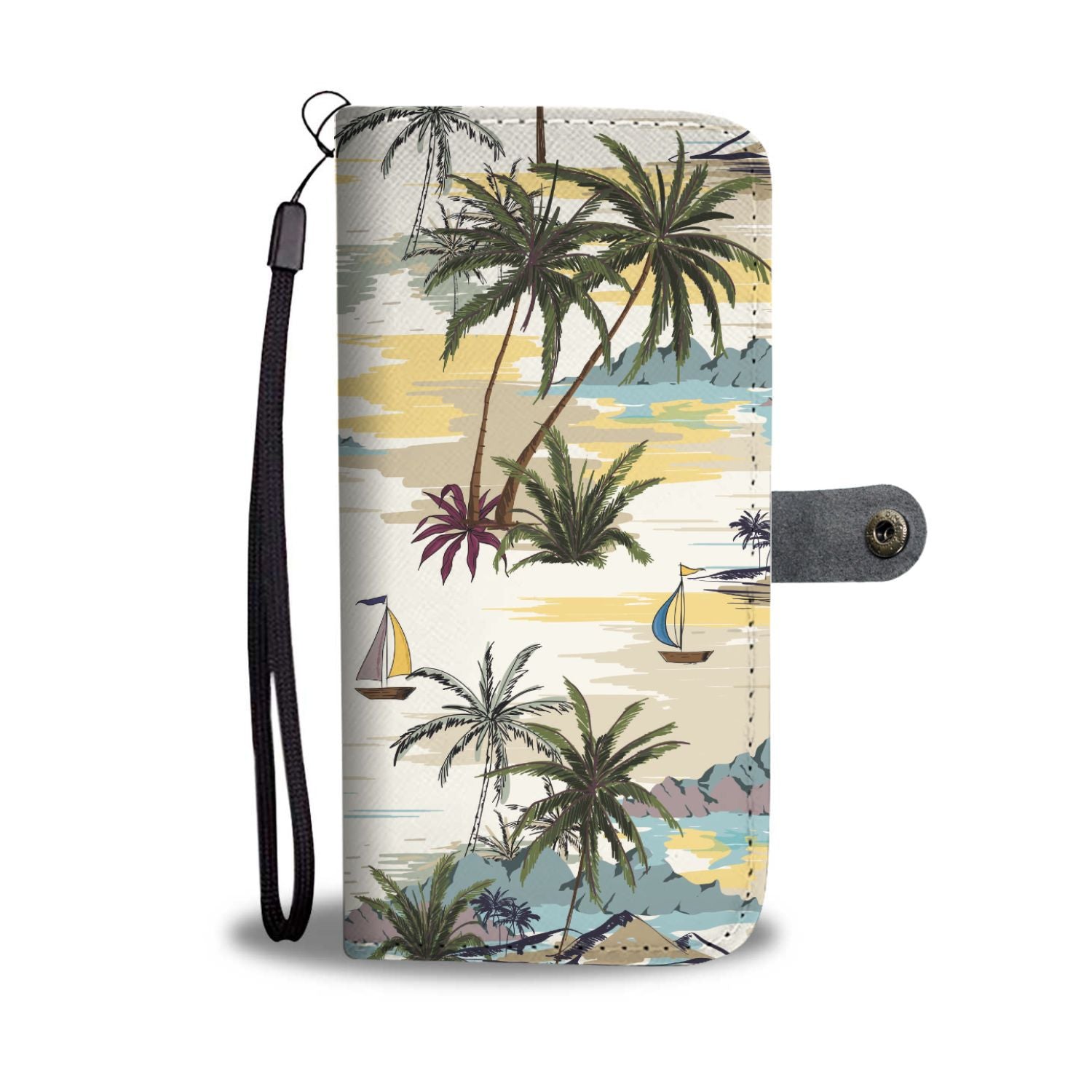 Palm Tree Beach Print Wallet Phone Case