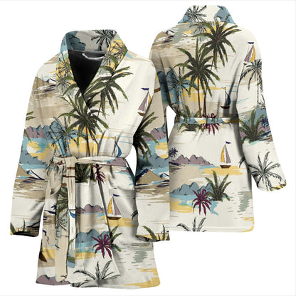 Palm Tree Beach Print Women Bath Robe