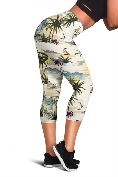 Palm Tree Beach Print Women Capris