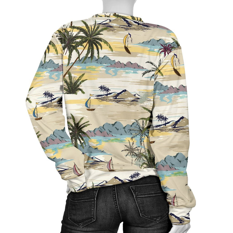 Palm Tree Beach Print Women Crewneck Sweatshirt