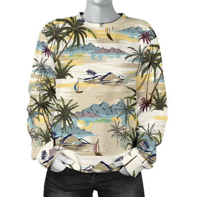 Palm Tree Beach Print Women Crewneck Sweatshirt