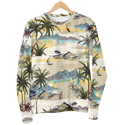 Palm Tree Beach Print Women Crewneck Sweatshirt