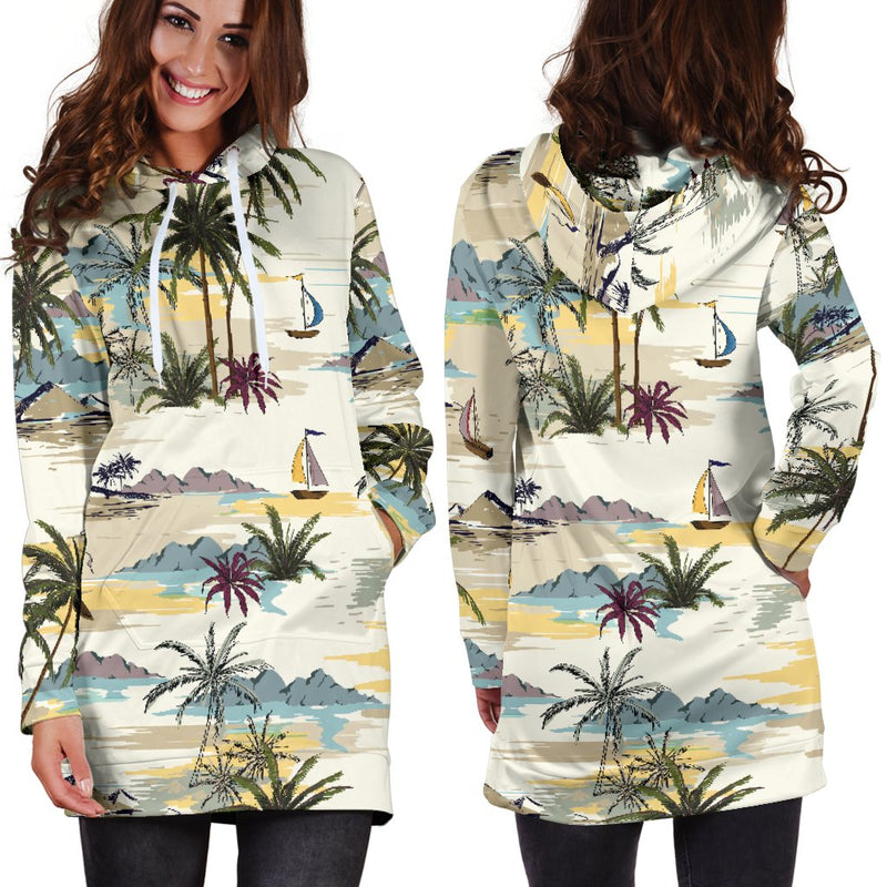 Palm Tree Beach Print Women Hoodie Dress