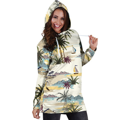 Palm Tree Beach Print Women Hoodie Dress