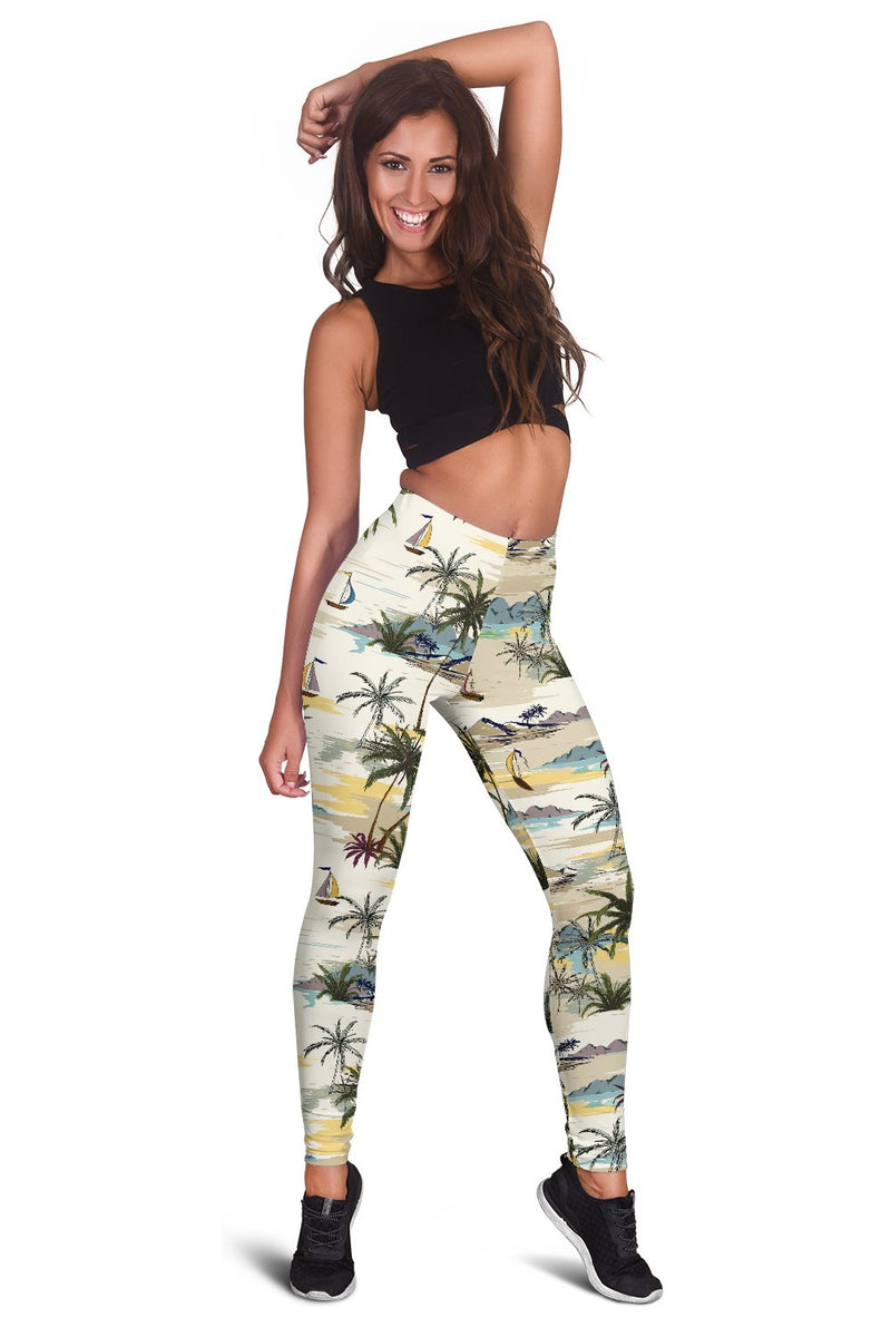 Palm Tree Beach Print Women Leggings