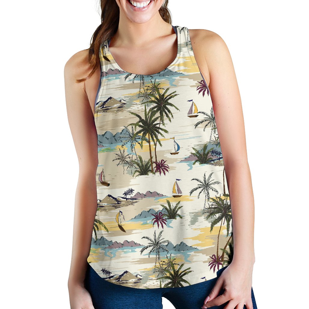 Palm Tree Beach Print Women Racerback Tank Top