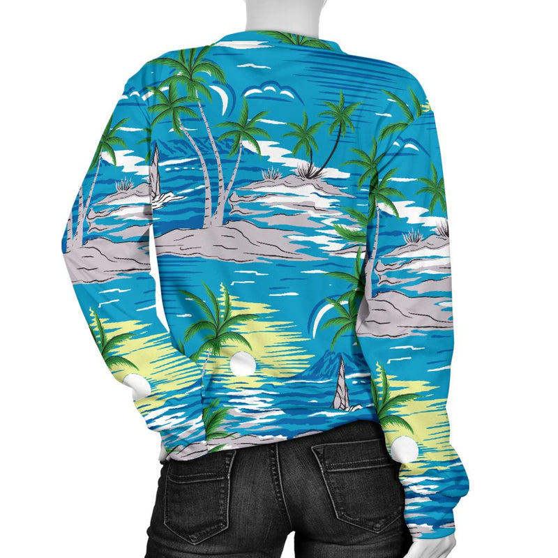 Palm Tree Beach Women Crewneck Sweatshirt