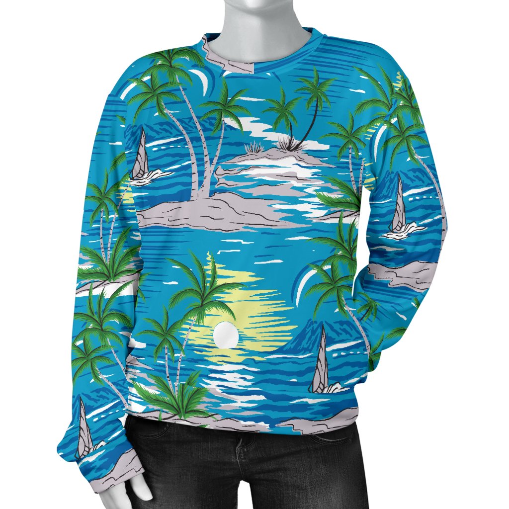 Palm Tree Beach Women Crewneck Sweatshirt