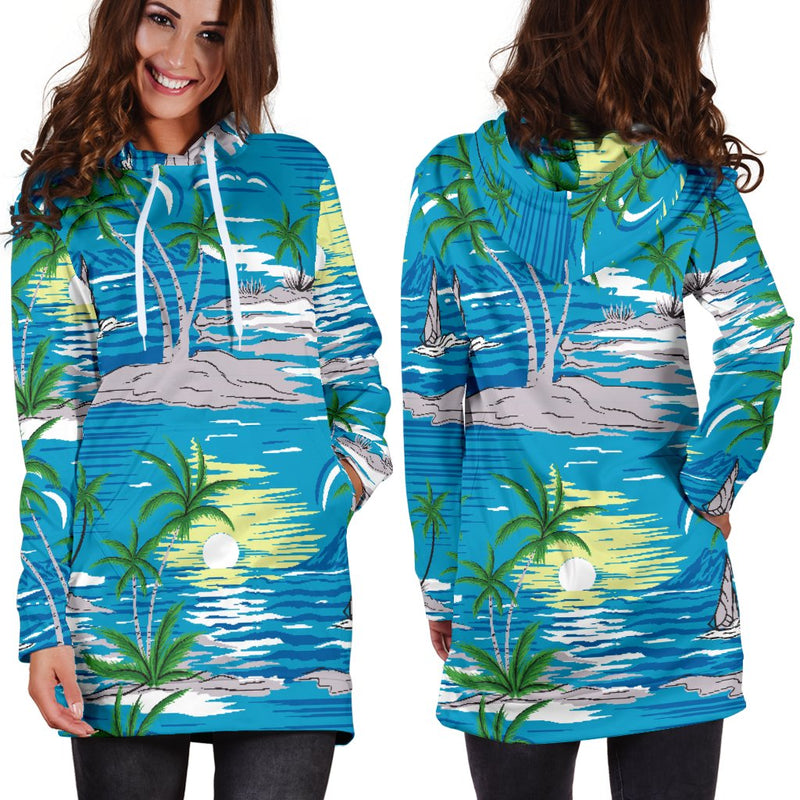 Palm Tree Beach Women Hoodie Dress