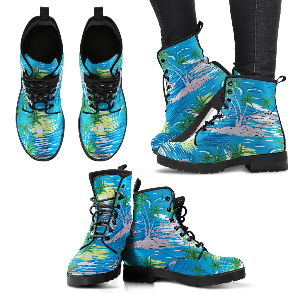 Palm Tree Beach Women Leather Boots