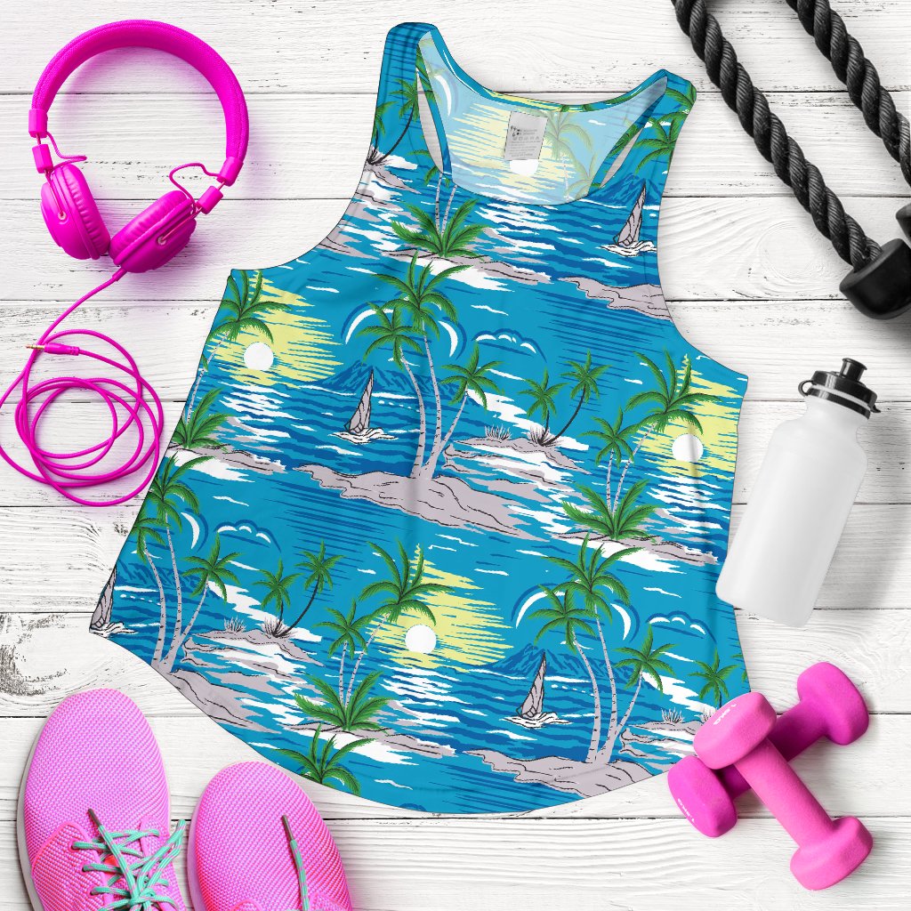 Palm Tree Beach Women Racerback Tank Top
