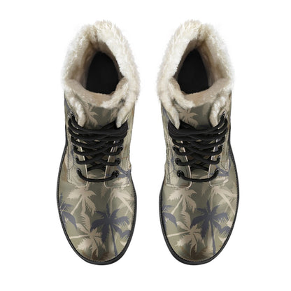 Palm Tree camouflage Faux Fur Leather Boots
