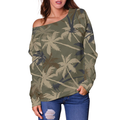 Palm Tree Camouflage Off Shoulder Sweatshirt